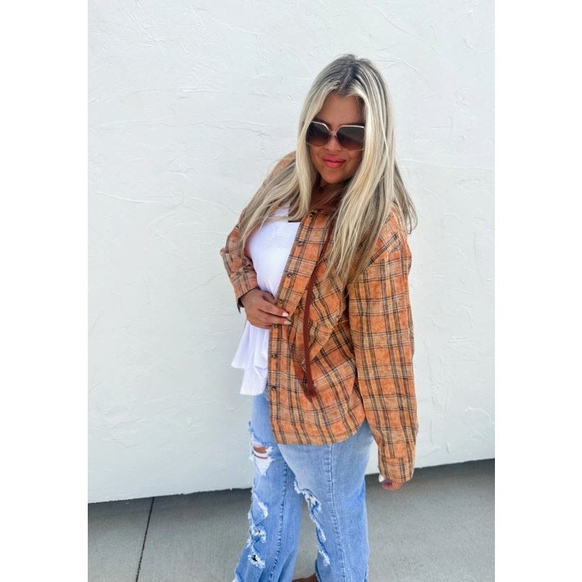 Orange Plaid Hoodie Top XL NWT