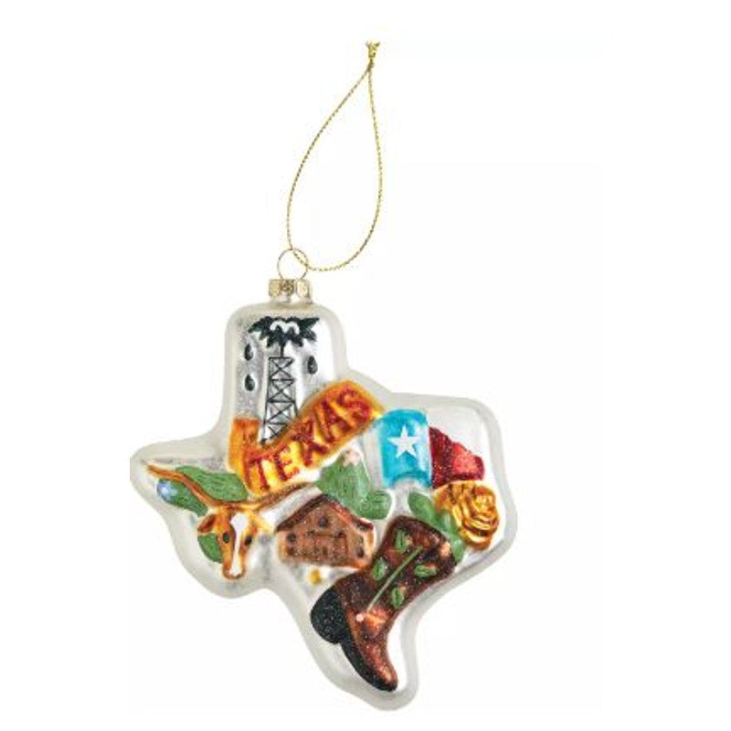 Destination Holiday 2024 State of Texas Glass Christmas Ornament 5"