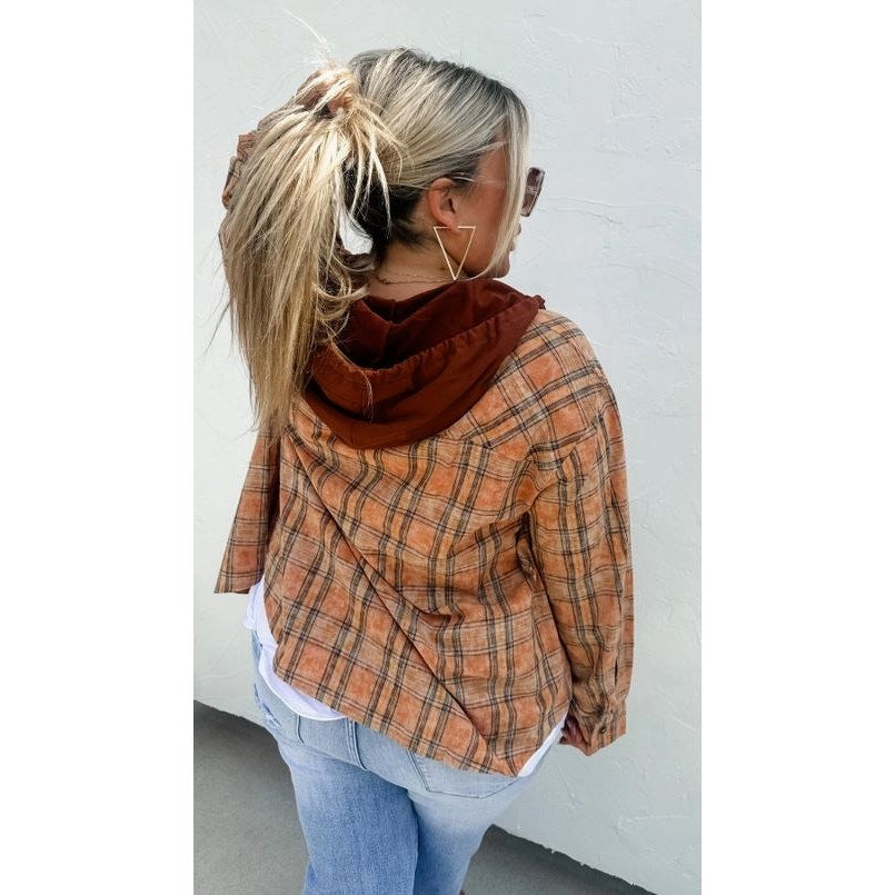 Orange Plaid Hoodie Top XL NWT