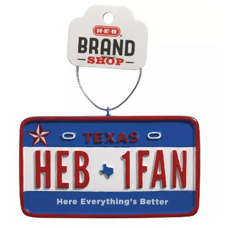 H‑E‑B Brand Shop Texas License Plate Christmas Ornament