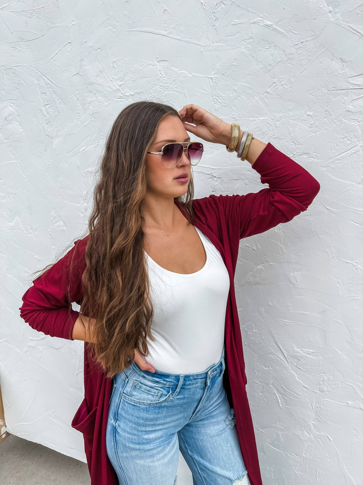 SIERRA RIBBED CARDIGANS: RUST / 1X