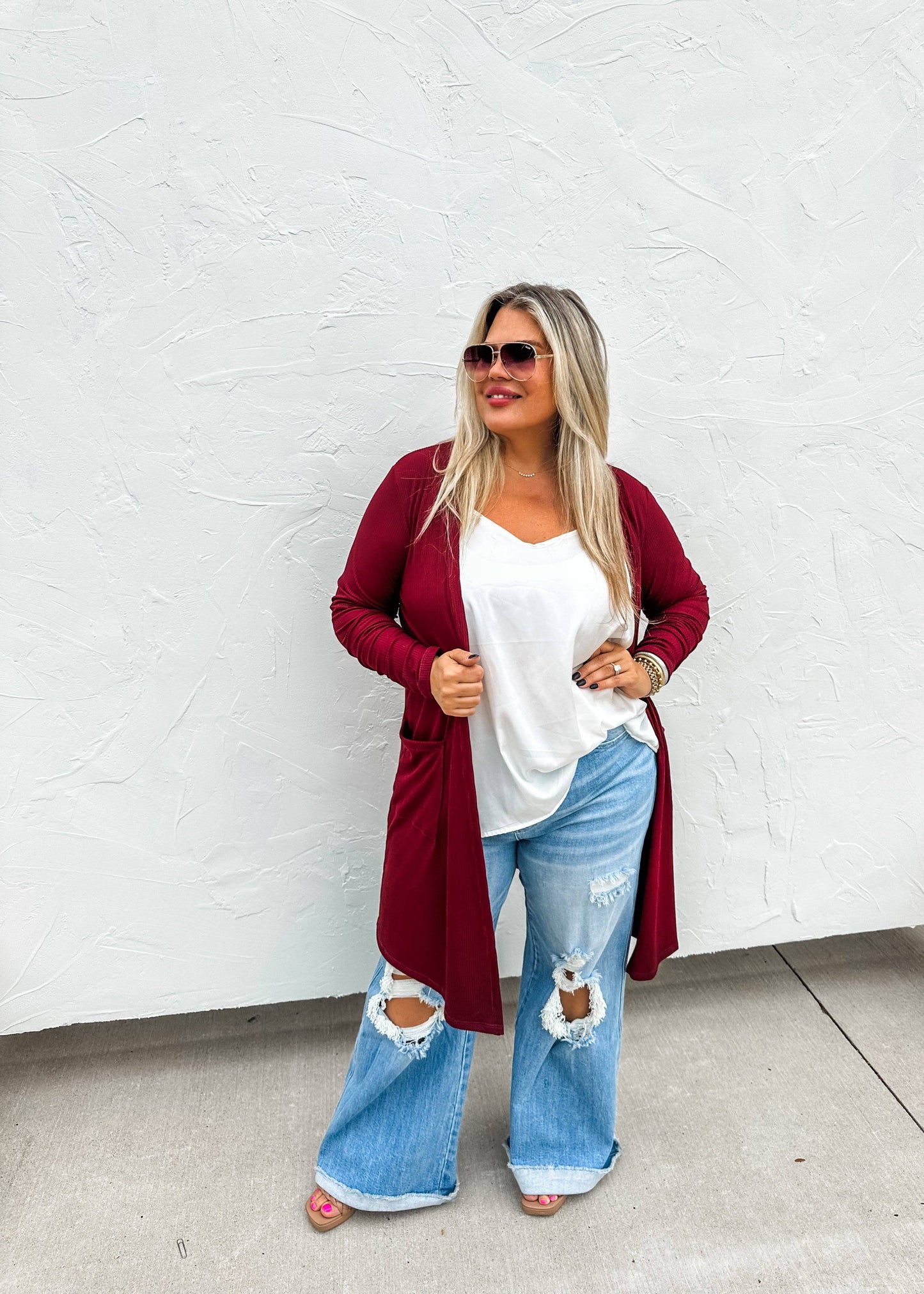SIERRA RIBBED CARDIGANS: RUST / 1X