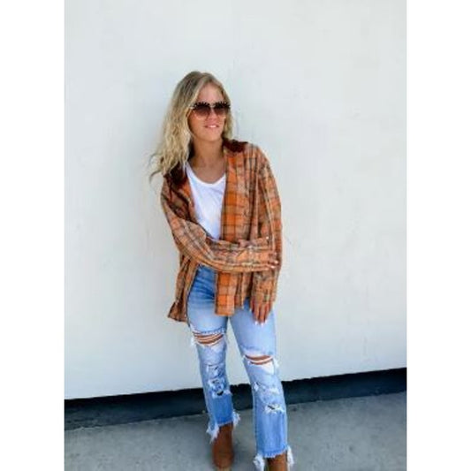 Orange Plaid Hoodie Top XL NWT