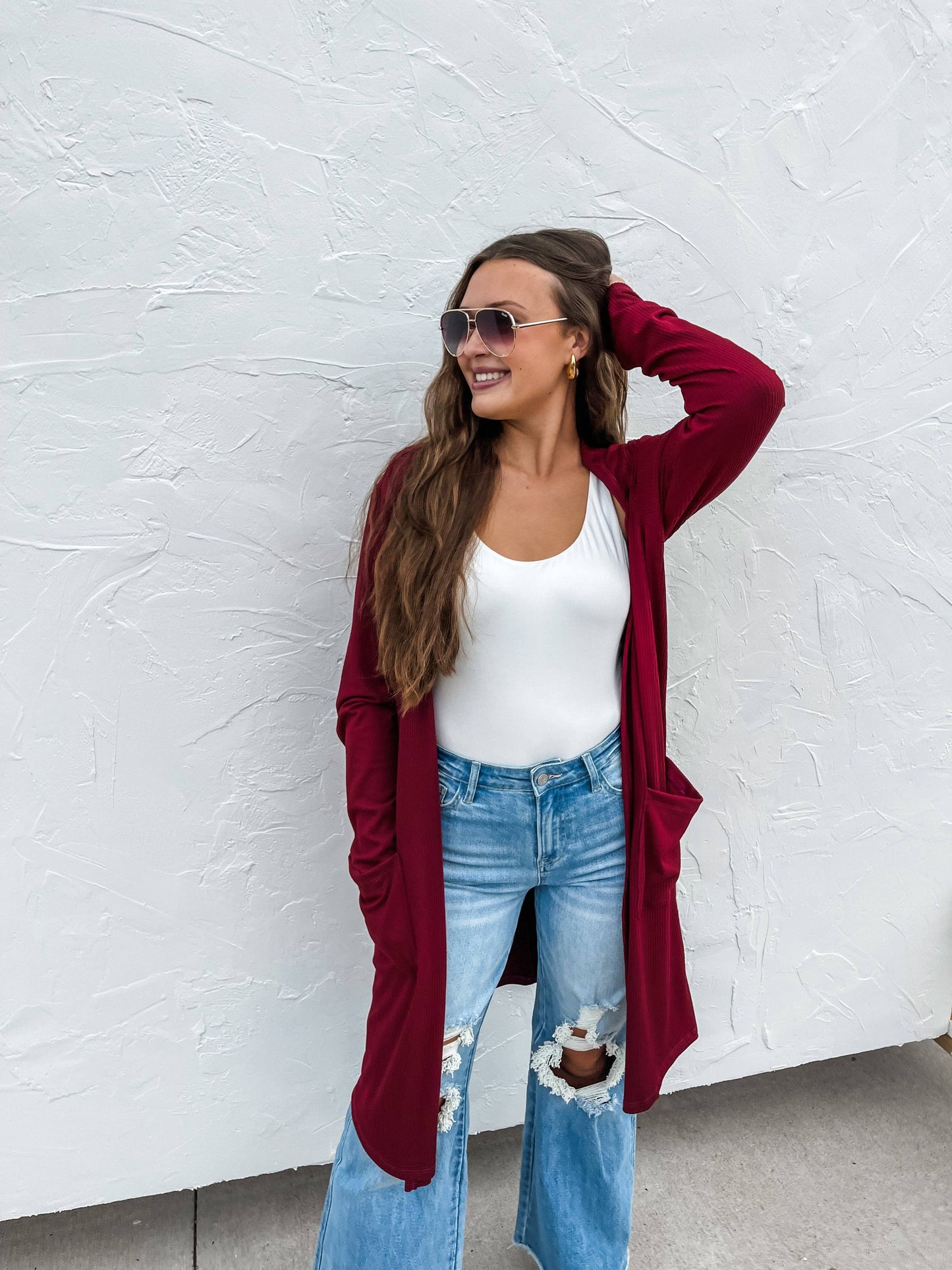 SIERRA RIBBED CARDIGANS: RUST / 1X