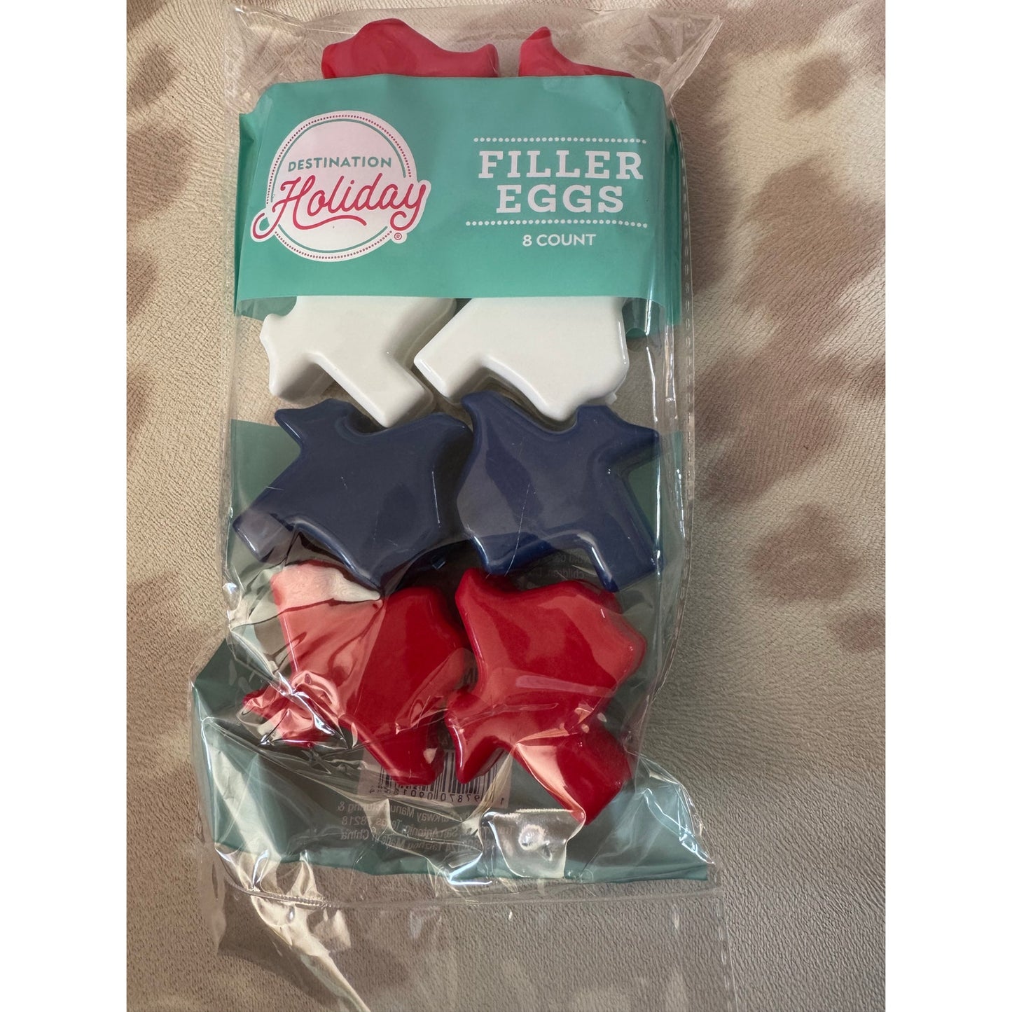 Destination Holiday HEB grocery Texas Shaped Red, White & Blue Filler Eggs (Set of 8)